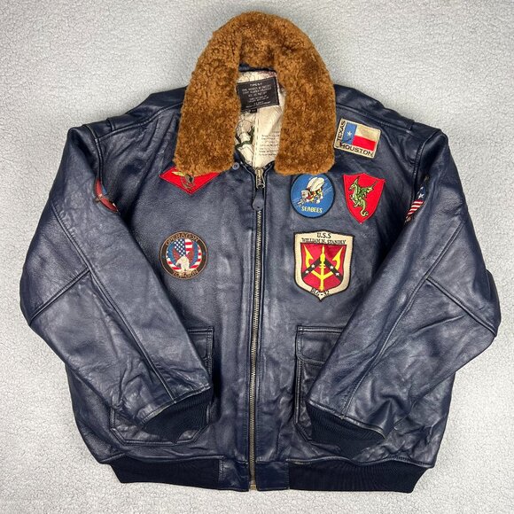 Top Gun G-1 Bomber Jacket Mens 5XL Navy Blue Leather Maverick Aviator Flight VTG